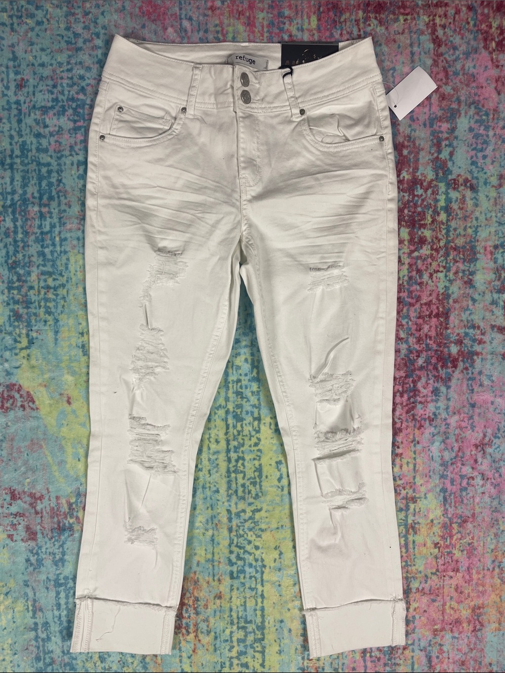 refuge White Distressed Ankle Skinny Jeans